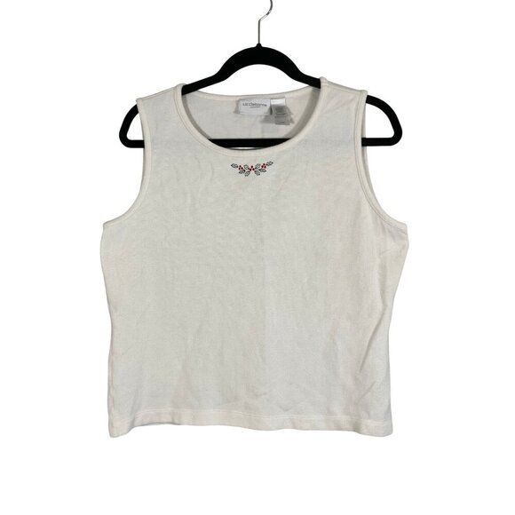 Liz Claiborne Tops - Retro Christmas Holly Tank Ribbed Cream XL Festive Holiday Chic Neutral 80s